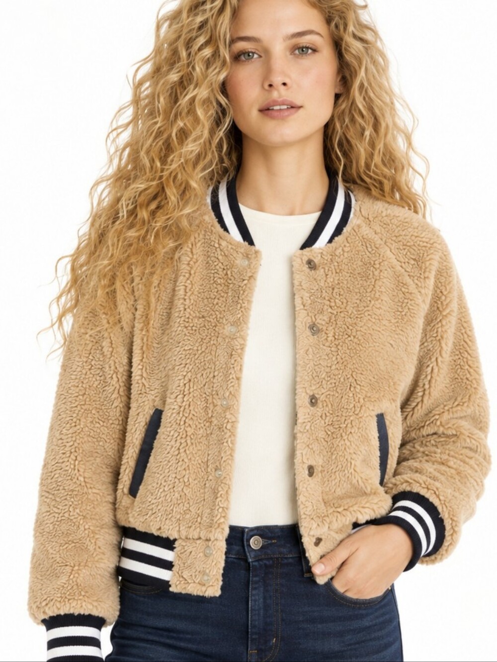 MOTHER Letterman Snap Jacket More Than A Feeling Sherpa Size L